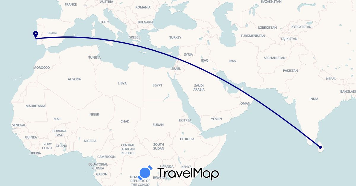 TravelMap itinerary: driving in United Arab Emirates, Sri Lanka, Portugal (Asia, Europe)